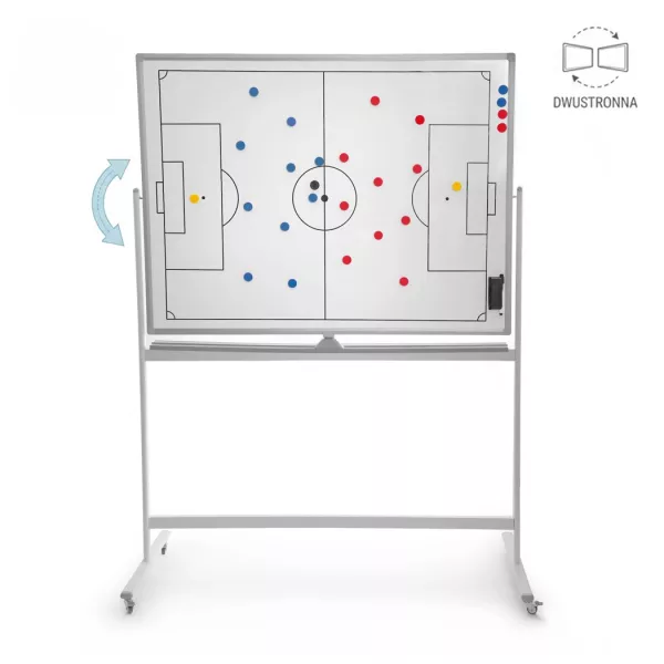Taktická tabuľa pre futbal, presúvateľná, 120 x 90 cm, na kolieskach, obojstranná